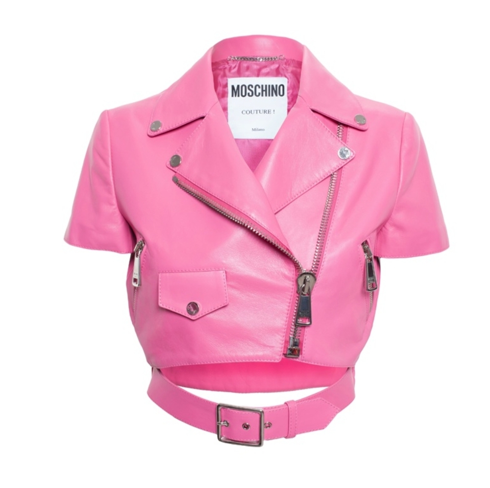 Moschino Barbie Pink Leather Jacket , Runs Very Small. Fit 4 Or 6